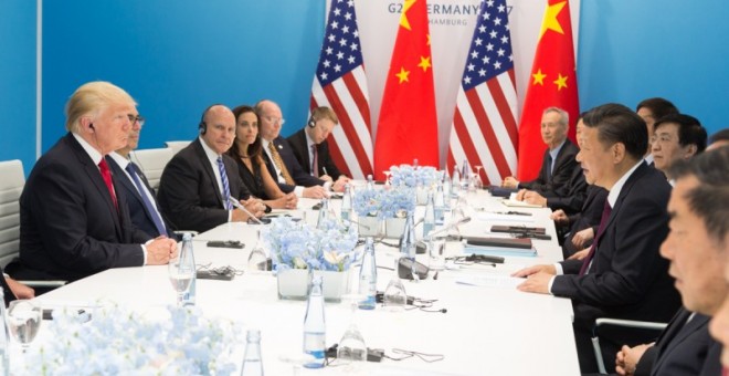Encuentro de Donald Trump y Xi Jinping, presidente de China, durante la cumbre del G20 en Alemania. Julio de 2017