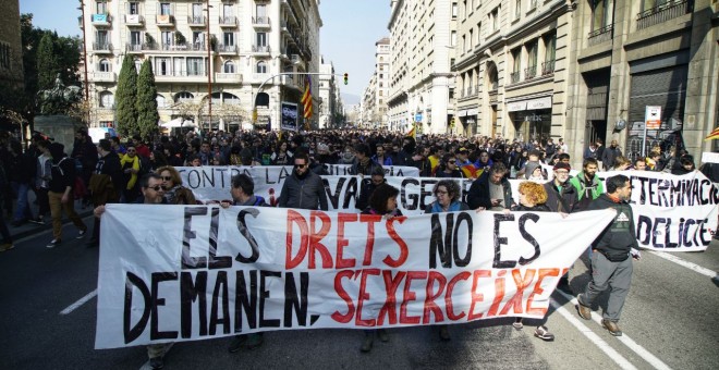 Manifestació dels CDR a la Via Laietana de Barcelona aquest matí. Joel Kashila