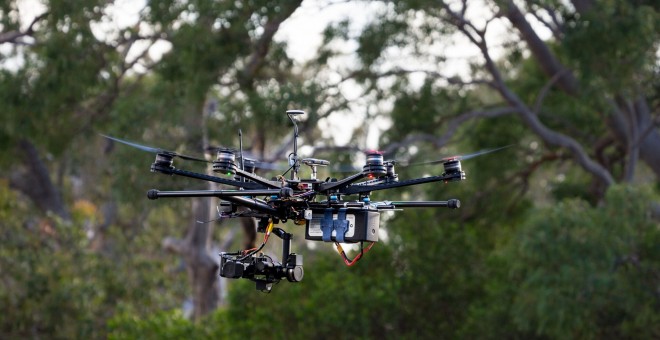 Dron utilizado en la detección de koalas en Queensland./QTU