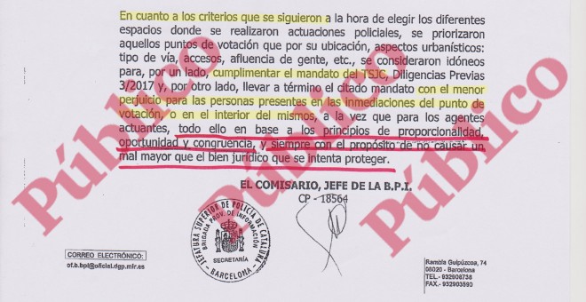 Respuesta de la Jefatura Superior de Policía de Catalunya al Juzgado de Instrucción Nº7 de Barcelona sobre la actuación de los agentes el 1-O.