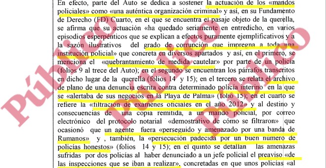 Citas del Tribunal Superior de Justicia de Baleares sobre las actividades de la trama mafiosa de Cursach en la Policía Local de Palma de Mallorca.