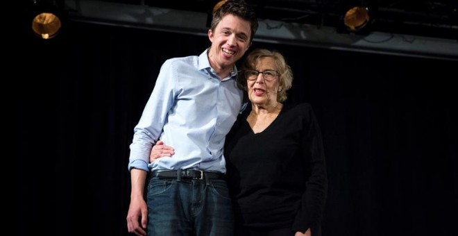 Manuela Carmena e Íñigo Errejón durante la presentación de los candidatos a las elecciones Autonómicas y Municipales de mayo | EFE/ Luca Piergiovanni