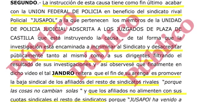 Fragmento de las alegaciones de la UFP en su denuncia judicial contra Jusapol.