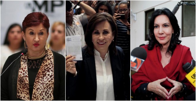 De izquierda a derecha, las candidatas a la Presidencia de Guatemala, Sandra Torres, de la Unidad Nacional de la Esperanza (UNE); Thelma Aldana, del Movimiento Semilla; y Zury Ríos, cabeza de lista del partido Valor. REUTERS