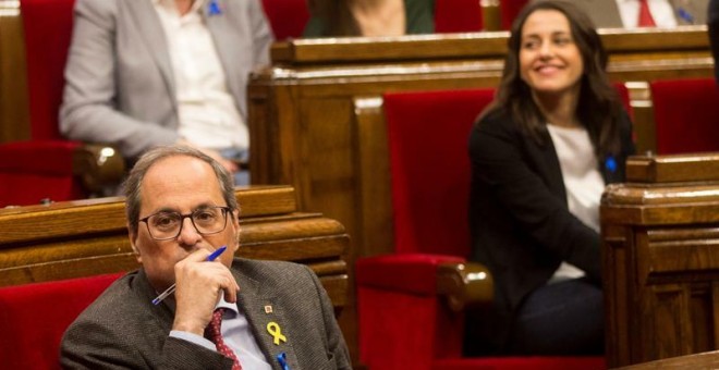 Sessió al Parlament de Catalunya amb el president Quim Turra durant el ple on la moció impulsada per PSC per demanar eleccions ha estat aprovada. EFE/Quique Garcia