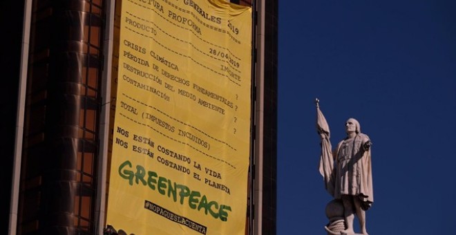 Pancarta de Colón. Greenpeace