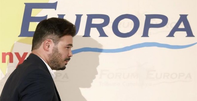 El número dos de les llistes d'ERC al Congrés dels Diputats, Gabriel Rufián, durant un esmorzar informatiu. EFE/Andreu Dalmau