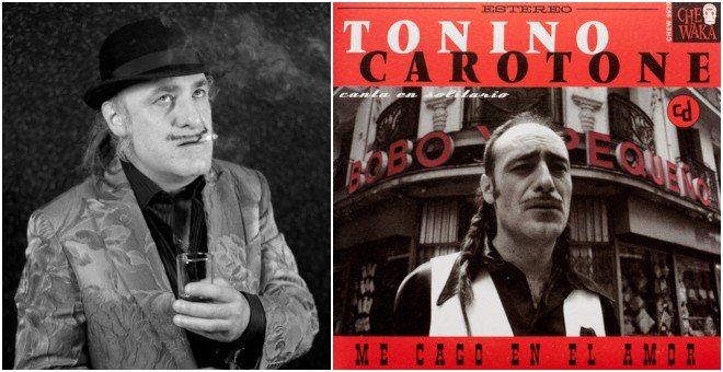 Tonino Carotone y portada del sencillo 'Me cago en el amor'. / FOTO: MAMEN FUERTES