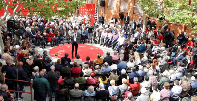 El presidente del Gobierno y candidato del PSOE para las elecciones del 28 de abril, Pedro Sánchez, en un acto de campaña electoral en Madrid. EFE/Ballesteros