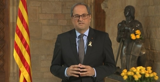El president de la Generalitat, Quim Torra, durant el discurs institucional de la Diada de Sant Jordi. CCMA