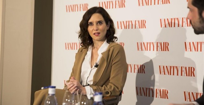 La candidata a la Presidencia de la Comunidad de Madrid, Isabel Díaz Ayuso, en el desayuno informativo organizado por Vanity Fair. / EUROPA PRESS