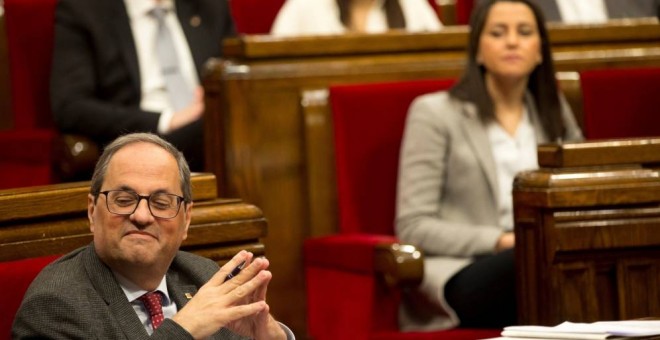 Imagen de archivo del presidente de la Generalitat, Quim Torra, junto a la líder de Ciudadanos, Inés Arrimadas. EFE