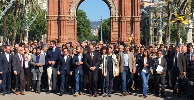 Concentració en suport al president de la Generalitat, Quim Torra, moments abans que declarés al TSJC per presumpta desobediència per no acatar l'ordre de la Junta Electoral de retirar els llaços grocs. ANC