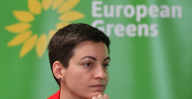 La candidata del Partido Verde Europeo, Ska Keller, en la rueda de prensa de presentación de su campaña. AFP/Emmanuel Dunand