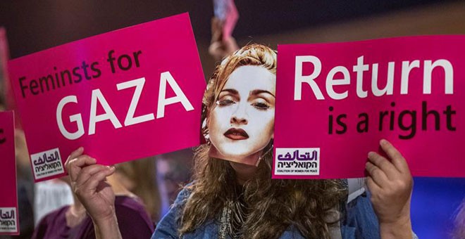 Activistas protestan en Eurovisión contra el apartheid y el bloqueo de Israel a Gaza. / EFE