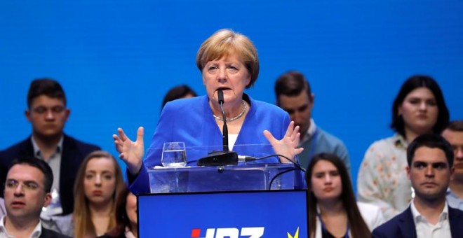 Merkel, durante un evento electoral en Croacia. EFE/EPA/ANTONIO BAT