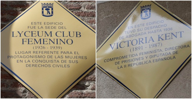 Placas dedicadas al Lyceum Club Femenino y a a Victoria Kent. / MADRID.ES