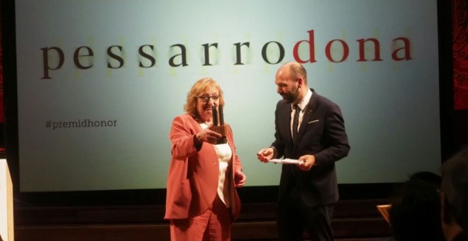 Marta Pessarrodona i Marcel Mauri en l'acte de lliurament del 51è Premi d'Honor de les Lletres Catalanes al Palau de la Música. ÒMNIUM CULTURAL