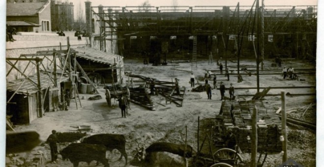 Obras de construcción de las cocheras de Cuatro Caminos. foto Archivo histórico de Metro de Madrid.