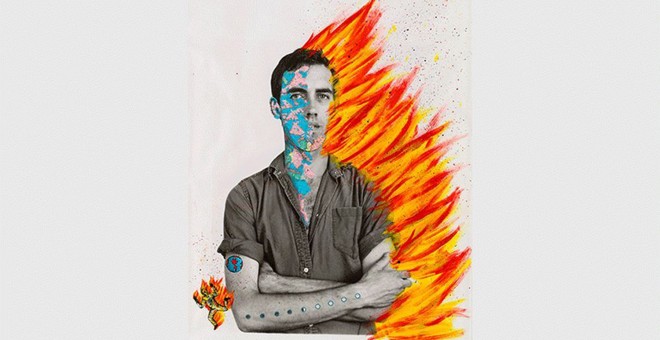 David Wojnarowicz con Tom Warren, Autorretrato de David Wojnarowicz, 1983–84, Acrílico y collage sobre gelatinobromuro de plata.