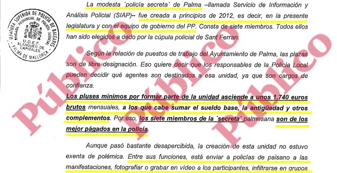 Fragmento del informe final de la Brigada Provincial de la Policía Judicial sobre el entramado de la mafia política y policial de Palma organizada por el PP de Balears.