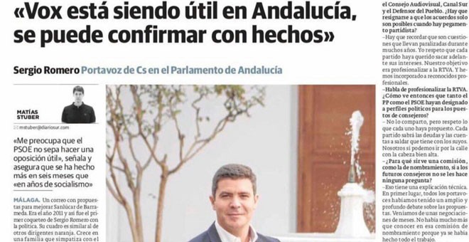 Entrevista en el diario 'Sur' a Sergio Romero, portavoz de Ciudadanos en el Parlamento de Andalucía. / SUR