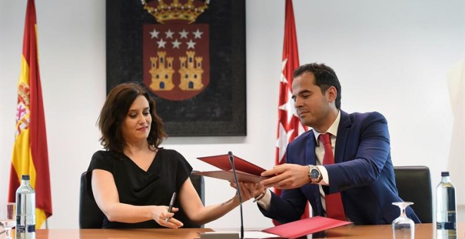La candidata del PP a la Comunidad de Madrid, Isabel Díaz Ayuso, y el de Ciudadanos, Ignacio Aguado. - EFE