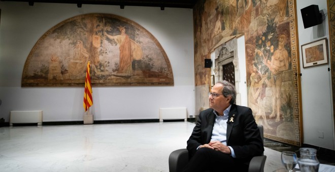 Quim Torra, a la sala Torres García del Palau de la Generalitat. JOEL KASHILA.