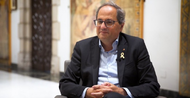 El president de la Generalitat, Quim Torra, durante la entrevista con Públic, en el Palau de la Generalitat. Joel Kashila