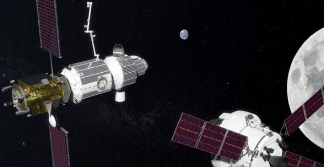 Representación artística de la futura pasarela lunar Gateway de la NASA / NASA