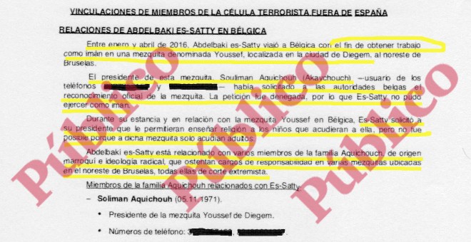 Inicio del informe reservado del CNI sobre las vinculaciones de Es Satty con el nÃºcleo yihadista mÃ¡s importante de Europa, en BÃ©lgica.