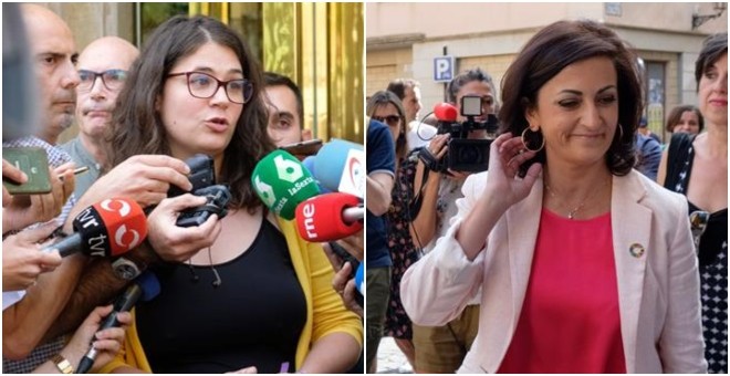 La diputada de Podemos Raquel Romero (a la izquierda) ha tumbado la investidura de la socialista Concha Andreu como presidenta de La Rioja. / EFE