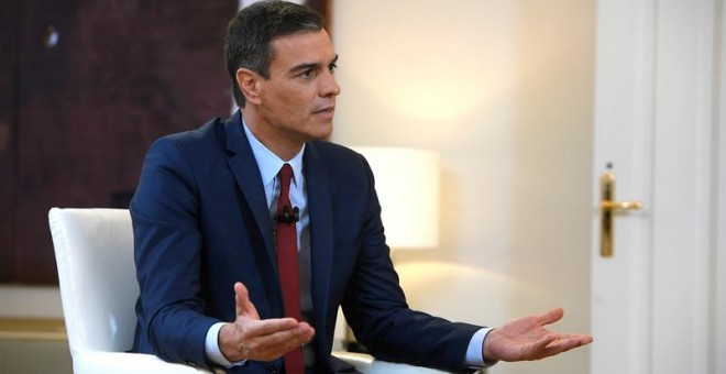 18/7/2019.- El presidente el Gobierno español en funciones, Pedro Sánchez, durante una entrevista con la Sexta TV en la que insistió este jueves en rechazar la entrada en el Ejecutivo de Pablo Iglesias, líder de la coalición izquierdista Unidas Podemos (