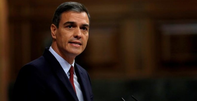 22/07/2019.- El candidato socialista a la Presidencia del Gobierno, Pedro Sánchez, durante su intervención en la primera jornada del debate de investidura que afronta el líder socialista y que puede desembocar en su elección como presidente del primer Eje