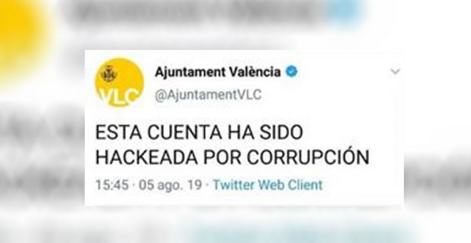 Mensaje publicado en la cuenta de Twitter del Ayuntamiento de València al sufrir un ciberataque | Twitter