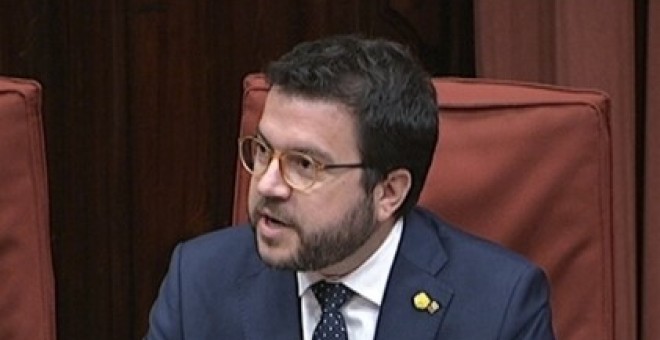 El conseller d'Economia de la Generalitat, Pere Aragonès, durant la seva compareixença al Parlament de Catalunya. CCMA