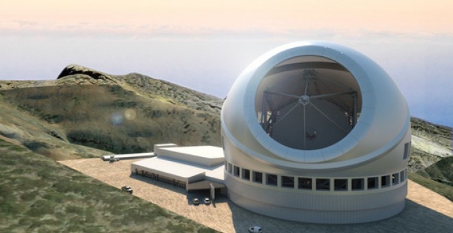 Representación artística del Observatorio TMT en el Observatorio del Roque de Los Muchachos en La Palma / Ingeniería M3