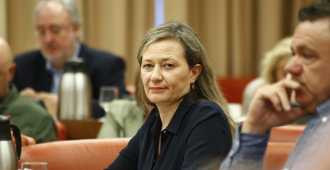 La juez en excedencia y diputada de Unidas Podemos, Victoria Rosell, en la Diputación Permanente del Congreso. E.P.