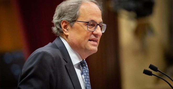 Quim Torra, durant el debat de política general. EUROPA PRESS / DAVID ZORRAKINO