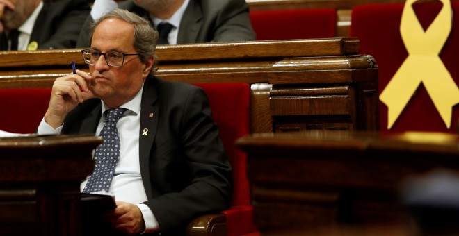 25/09/2019.- El presidente de la Generalitat, Quim Torra, en el Parlament. / EFE - TONI ALBIR