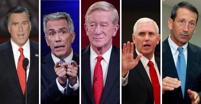 De izquierda a derecha algunos de los posibles relevos: Mitt Romney, Joe Walsh, Bill Weld, Mike Pence y Mark Sanford.- REUTERS