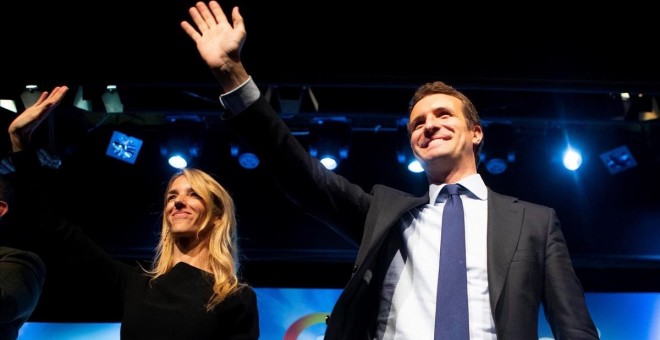 La número uno del PP por Barcelona, Cayetana Álvarez de Toledo, y el presidente del PP, Pablo Casado.