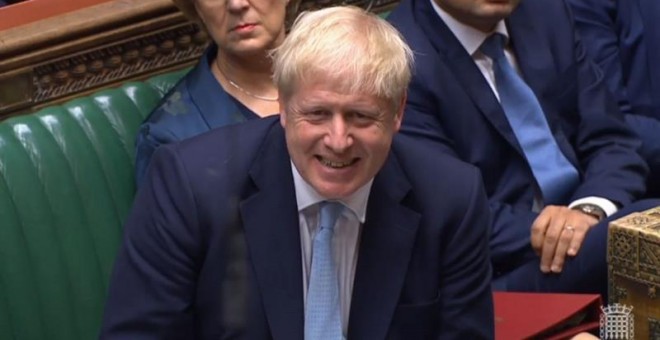 Una captura de la grabación del debate de este jueves en el Parlamento británico, en la que aparece Boris Johnson. EFE