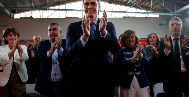 El secretario general del PSOE y presidente del Gobierno en funciones, Pedro Sánchez, durante la presentación del programa electoral de su partido para las elecciones del 10 de noviembre. EFE/Chema Moya
