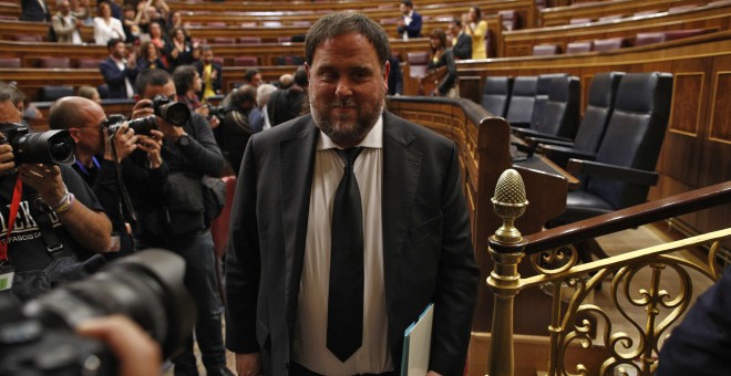 El líder de ERC, Oriol Junqueras, en el Congreso de los Diputados el pasado mes de mayo. / Europa Press