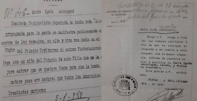 Documentos de la condena de Mari Egaña ´Ondarru`
