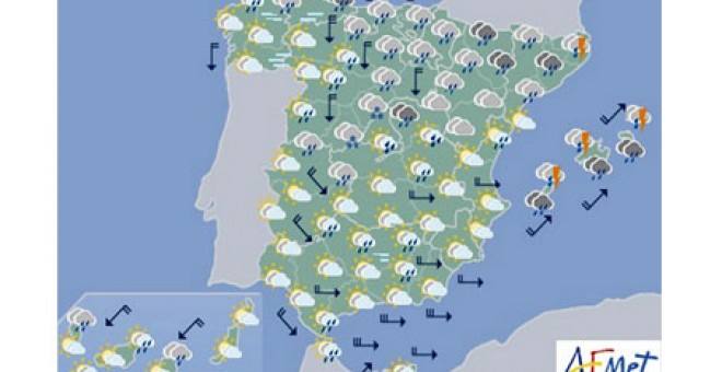 Mapa significativo facilitado por la Aemet válido para el 23 de octubre. EFE/ Aemet