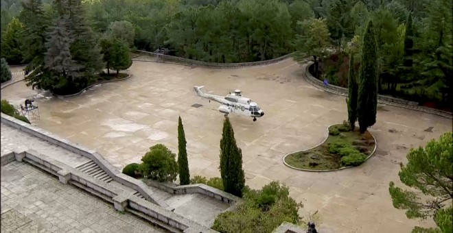 Captura de pantalla del vídeo que muestra al helicóptero llegando al Valle de los Caídos.