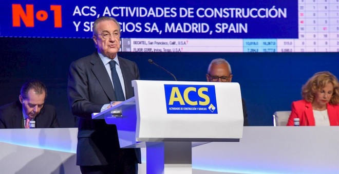 El presidente de la constructora ACS, Florentino Pérez, interviene en la junta de accionistas del grupo. E.P.