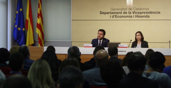 Pere Aragonès en l'acte en què ha anunciat la voluntat de rebaixar les taxes universitàries.